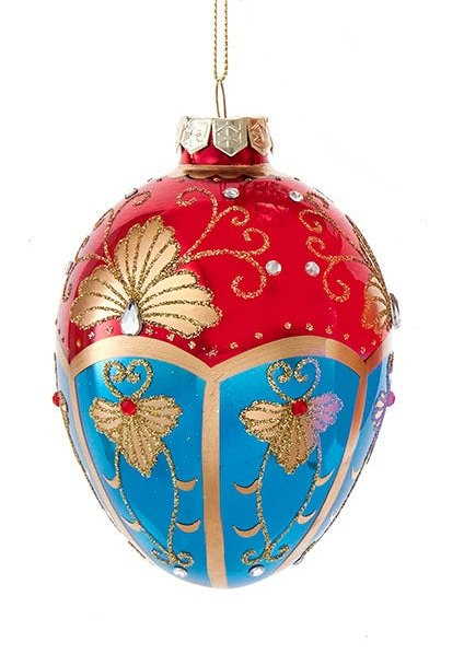 Glass Egg Ornament - 120mm - Red and Blue