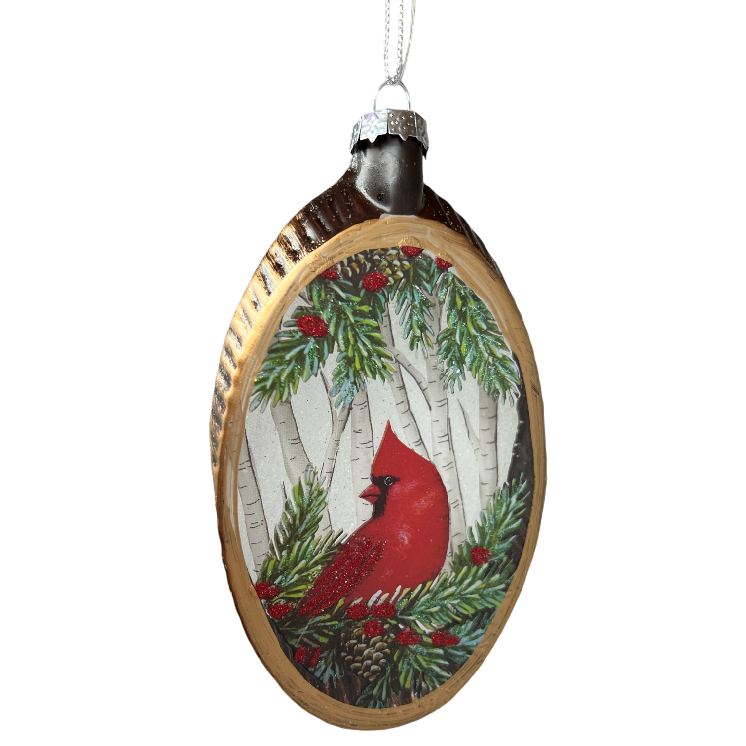 Glass Holiday Bird Design Ornament - Cardinal