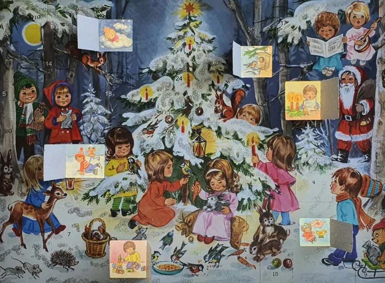 Glittered Advent Calendar - Children Decorating the Tree