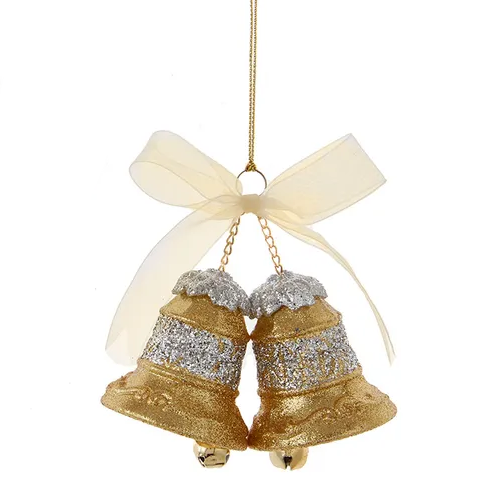 Glittered Bell Ornament - Silver on Gold