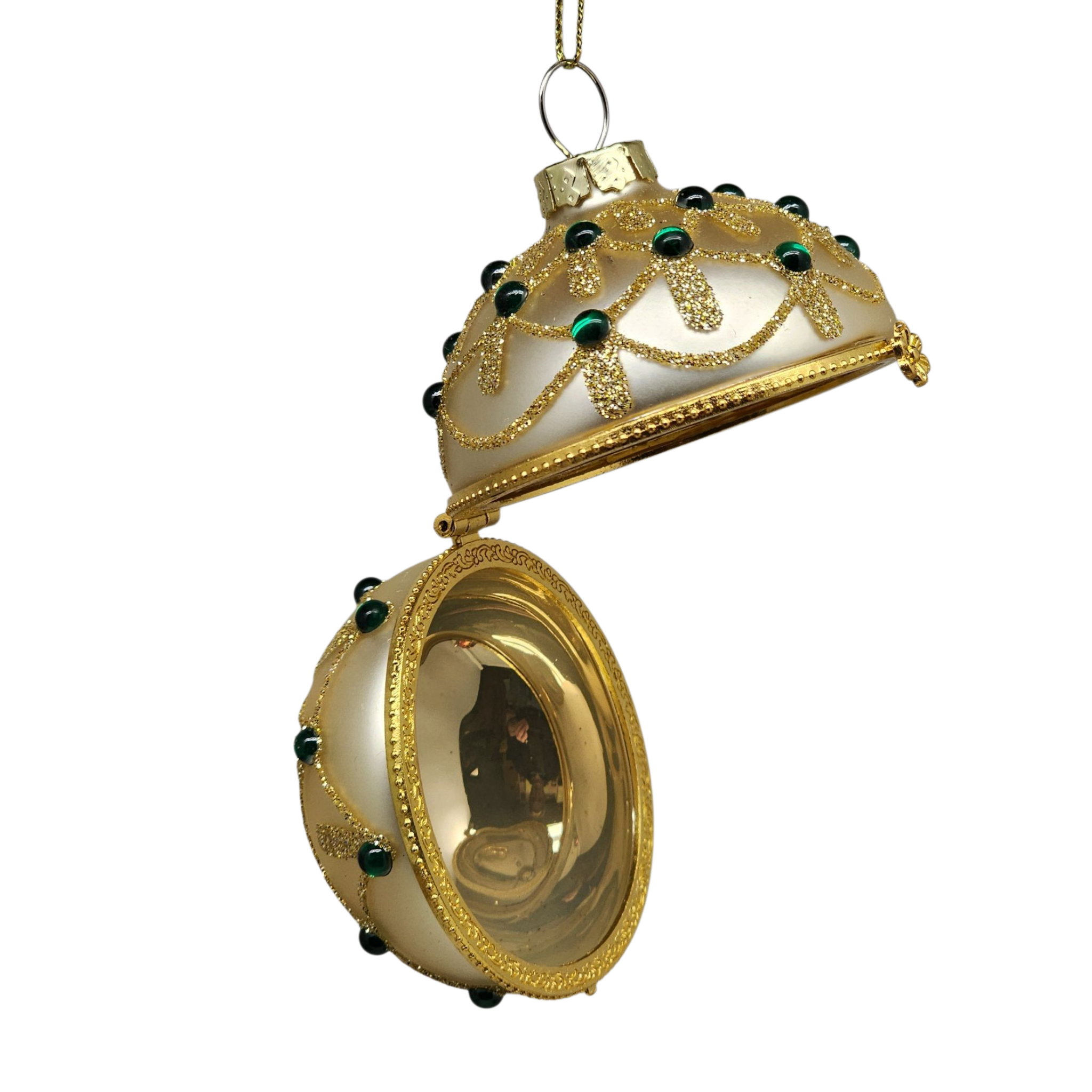 Glittered Hinged Ball Ornament - Ivory Glow