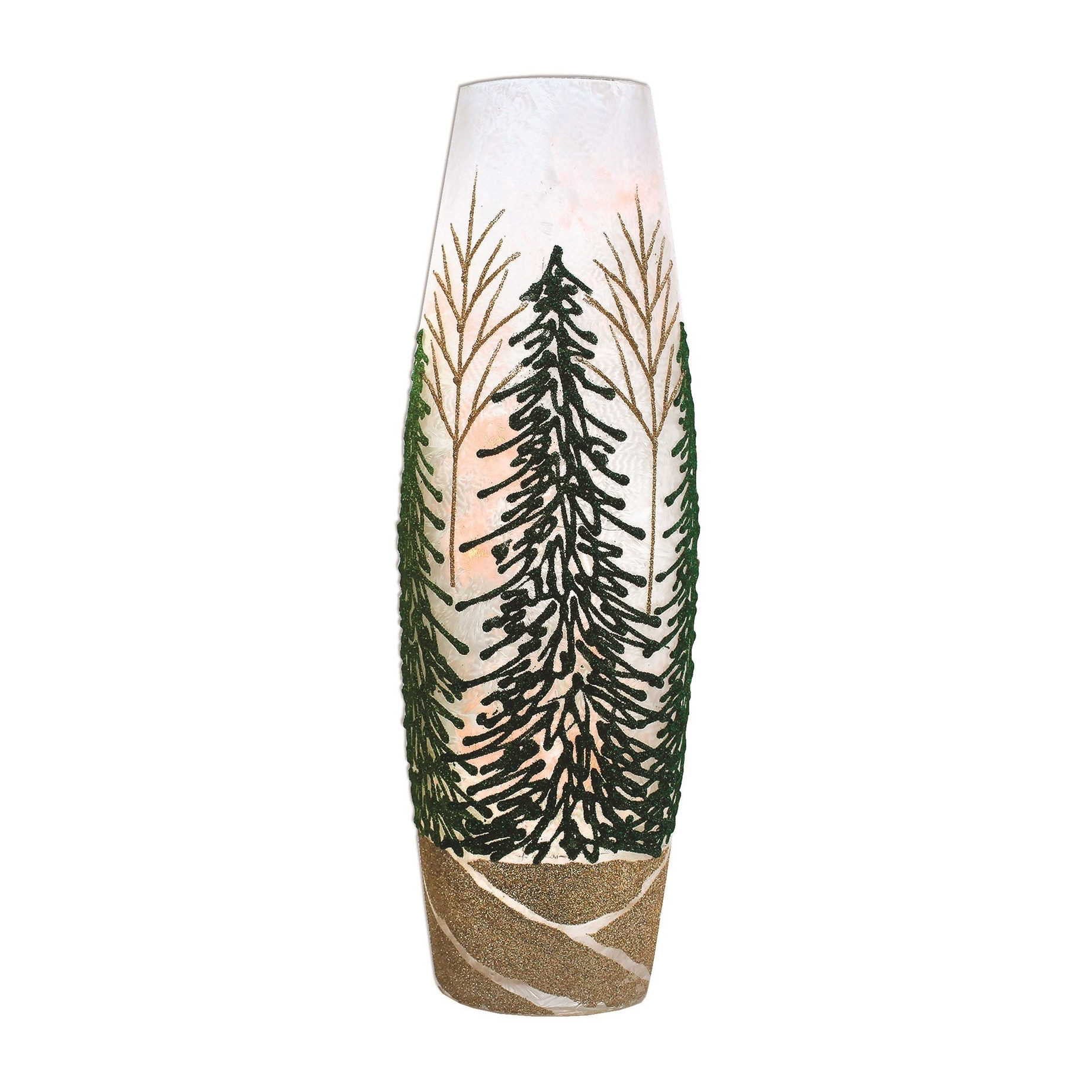 Glittering Green Trees - Lighted 12 Inch Vase - Silver Tree