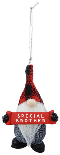 Gnome Holding Sign Ornament - Special Brother