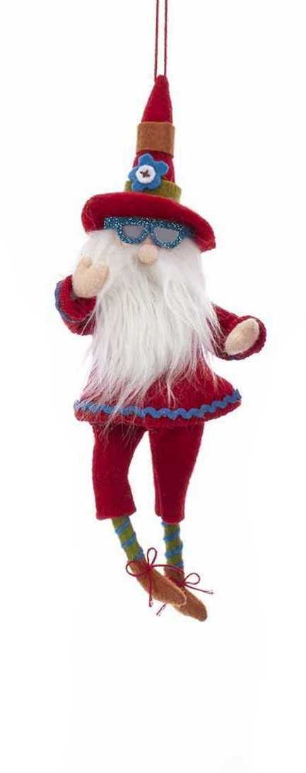 Gnome Wearing Sunglasses Ornament - Red