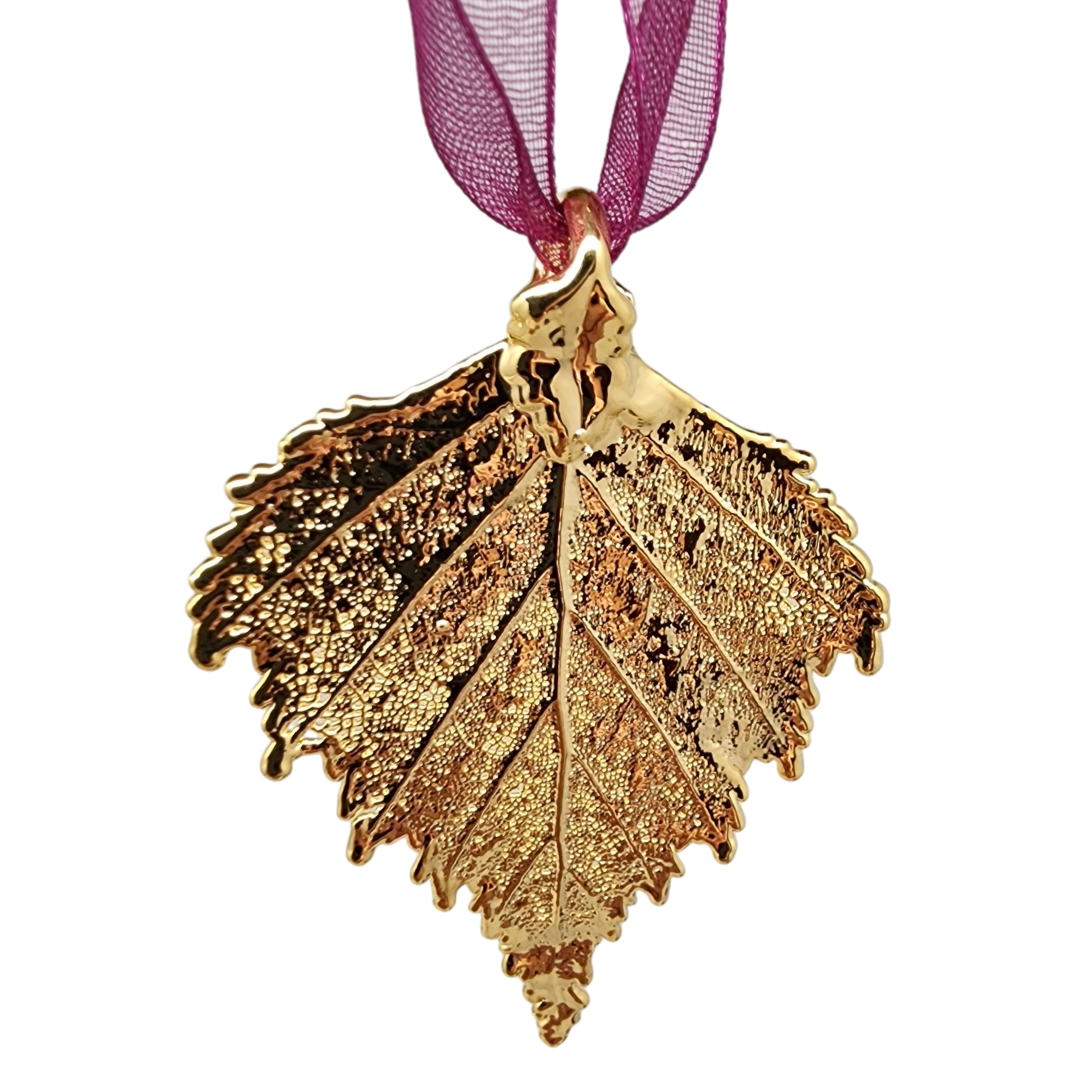 Gold Birch Leaf with Sheer Ribbon Ornament