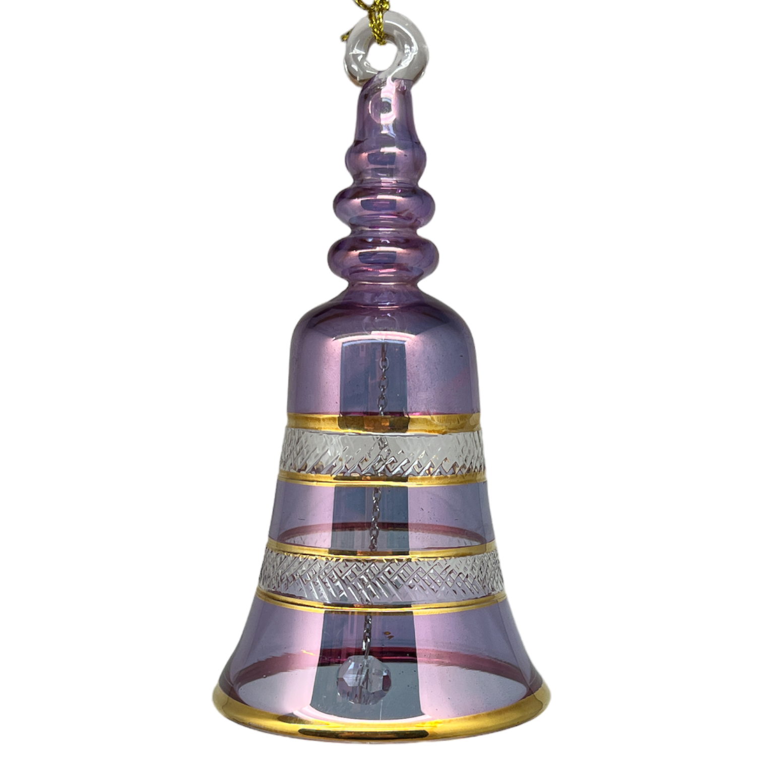 Gold Etched Glass Bell - Purple