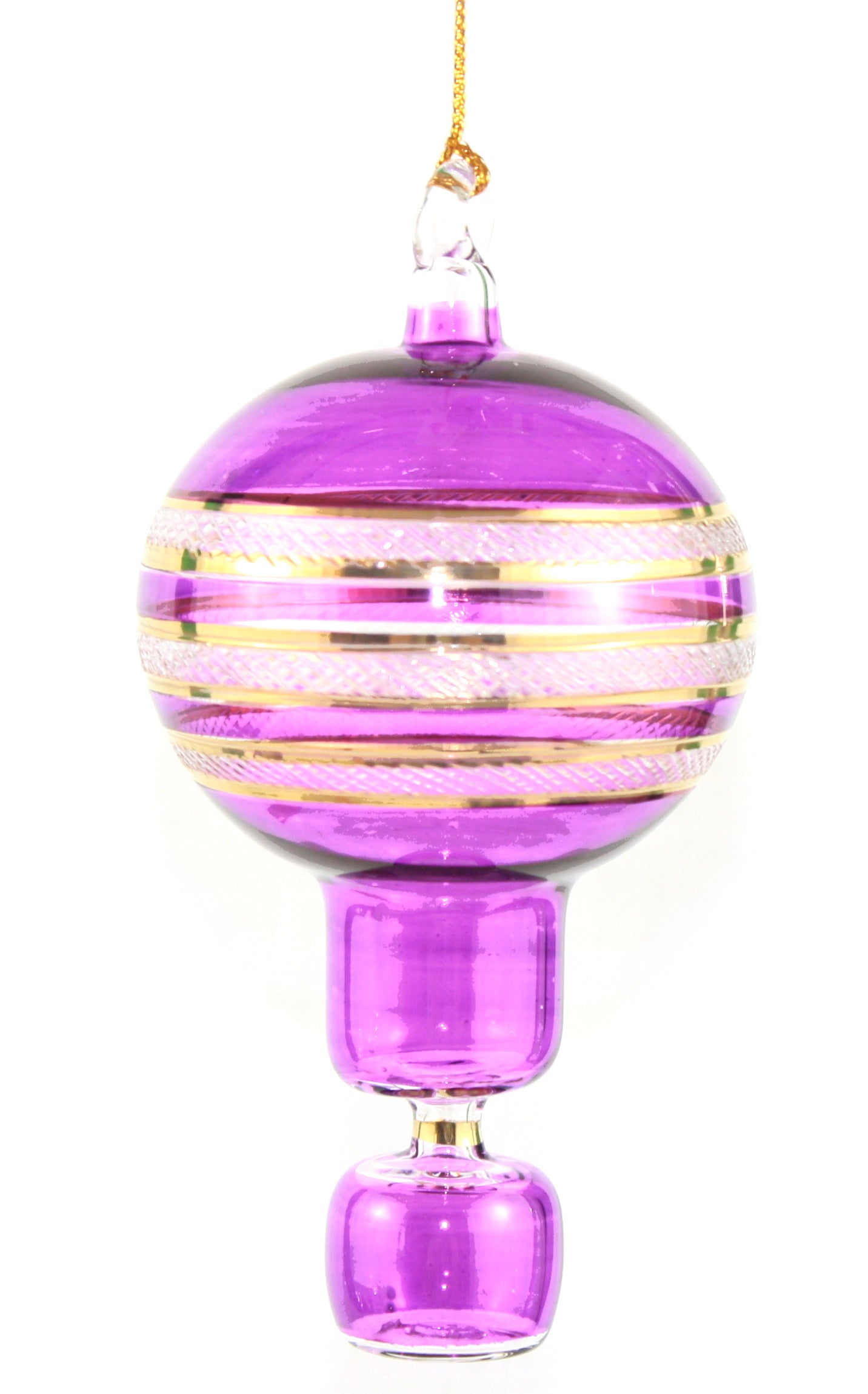 Gold Etched Glass Hot Air Balloon Ornament - Purple