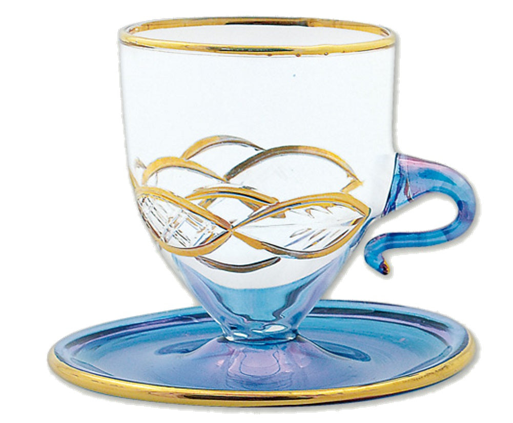 Gold Etched Teacup and Saucer Ornament - Blue