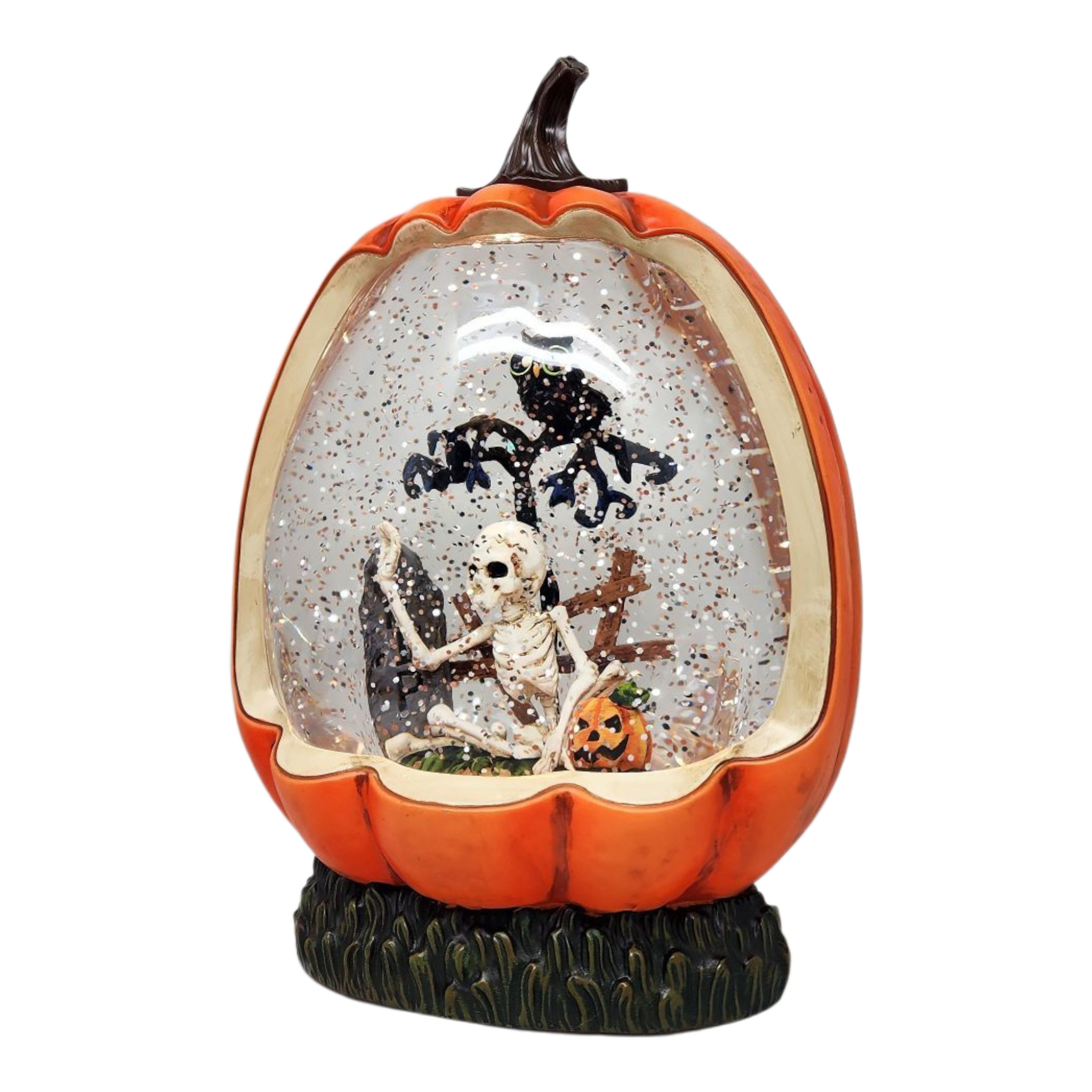 Graveyard Skeleton Lighted Waterglobe Pumpkin