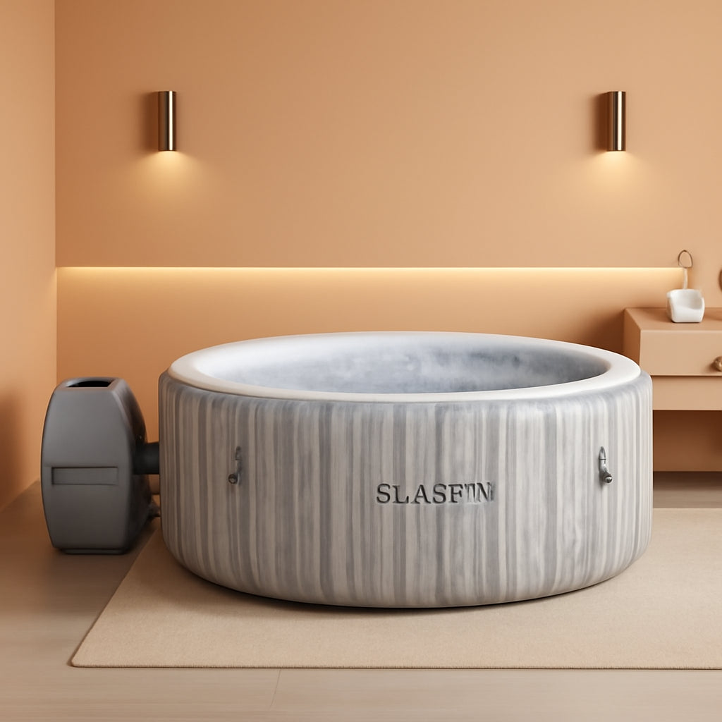 Gray 4 Person Inflatable Hot Tub 120 Jets Portable Spa