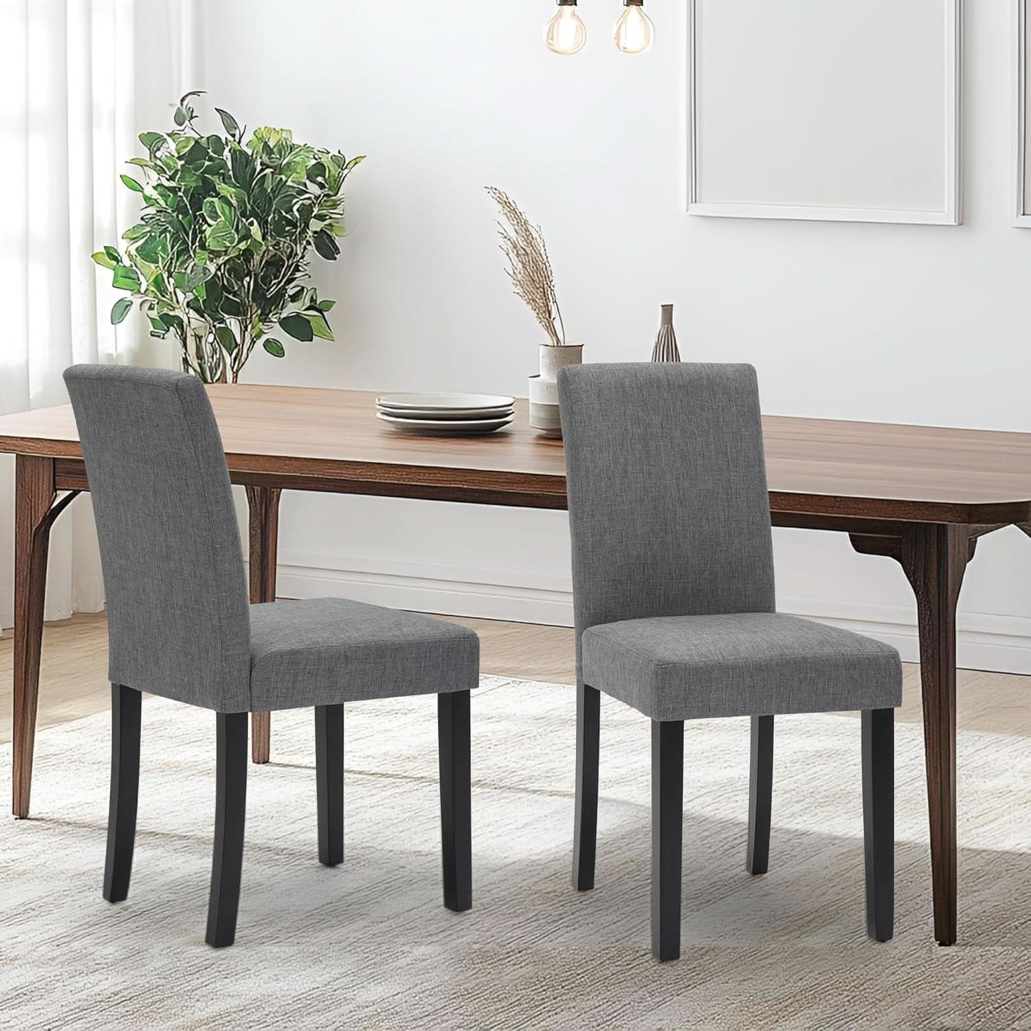 Gray Fabric Upholstered Dining Chairs Set Of 2 For Kitchen