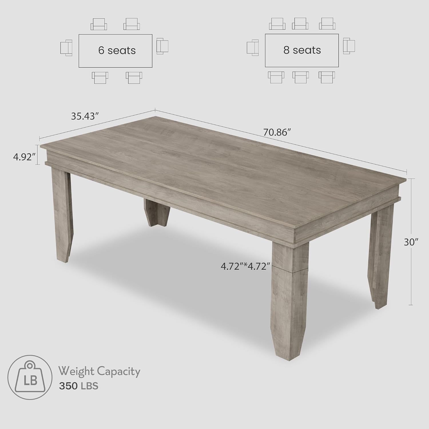 Gray Farmhouse Dining Table 71 Inch For Kitchen Dining Room
