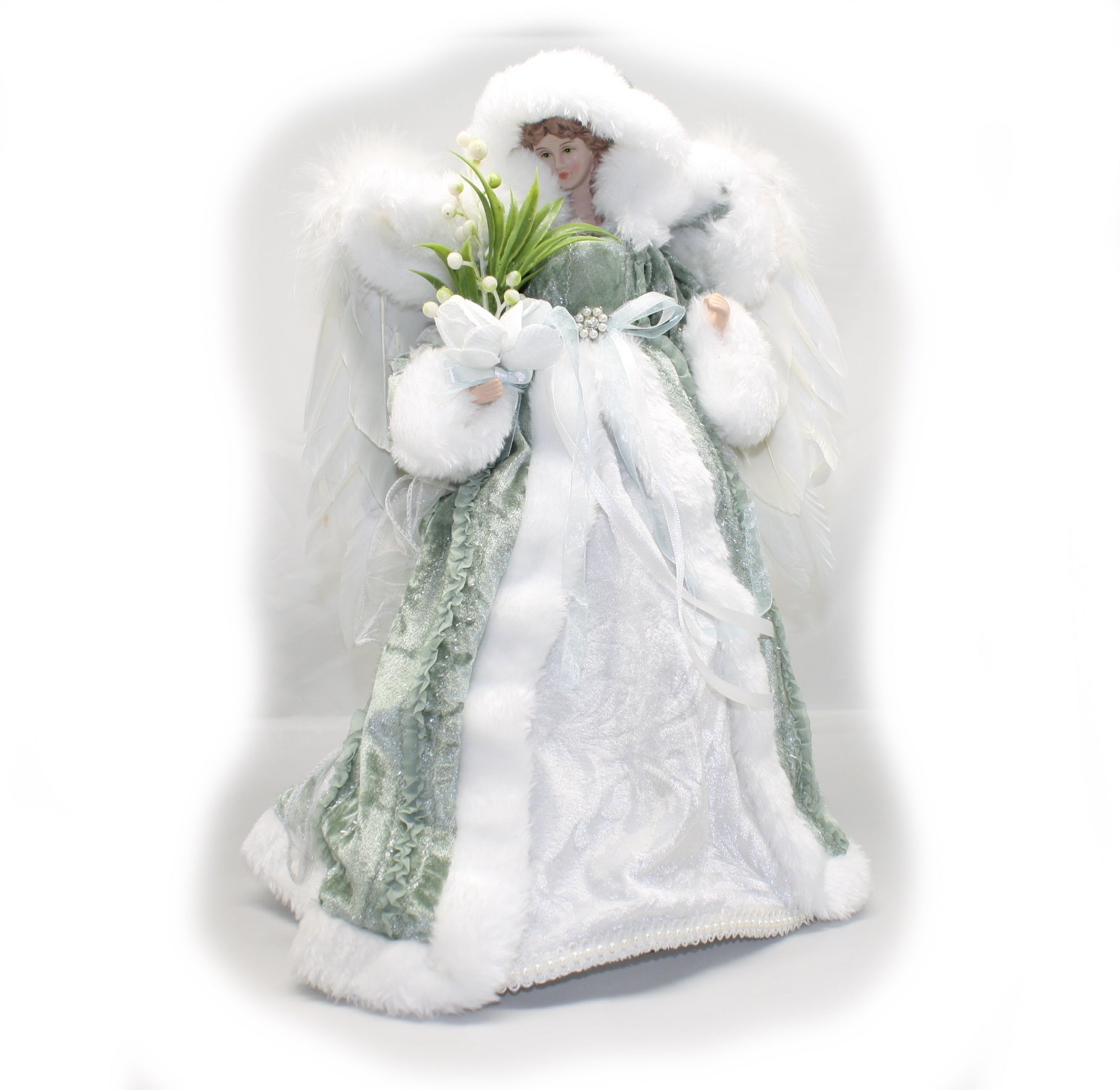 Green Angel with White Velvet Dress - 16 Inch