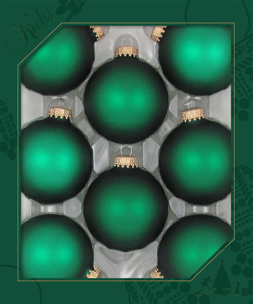 Green Velvet 2 5/8" (67mm) Glass Ball Ornaments - 8 Piece Set