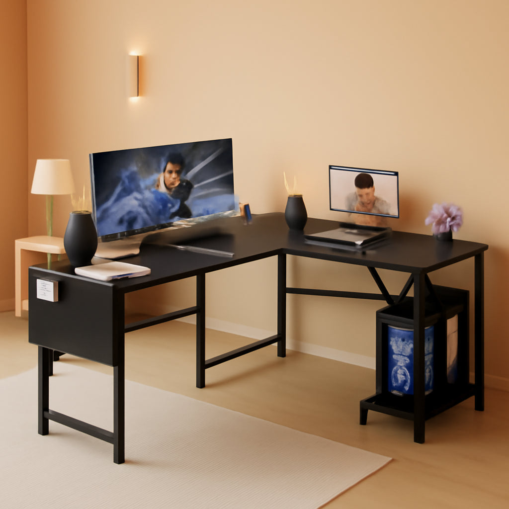 Grey 50 Inch L Shaped Gaming Desk With Metal Frame