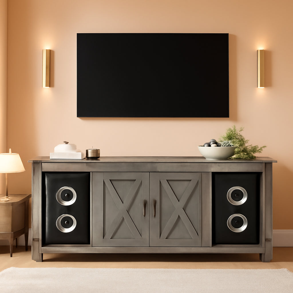 Grey Rustic Farmhouse TV Stand For 50 To 65 Inch TVs
