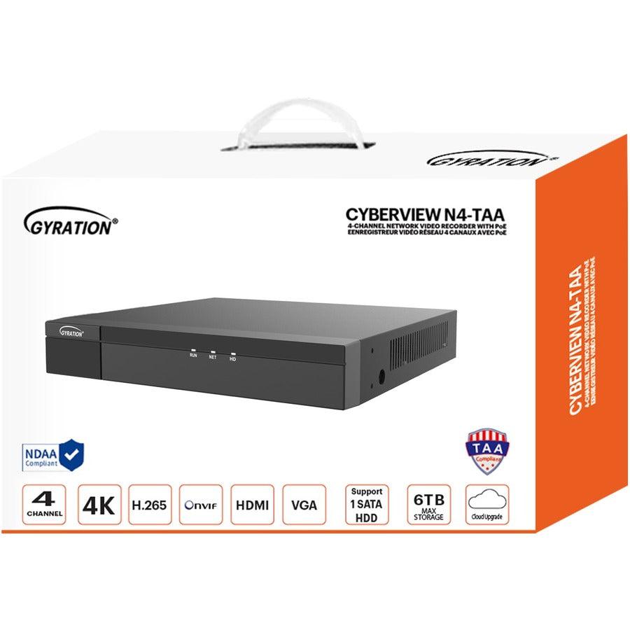 Gyration 4-Channel Network Video Recorder With PoE, TAA-Compliant - 2 TB HDD