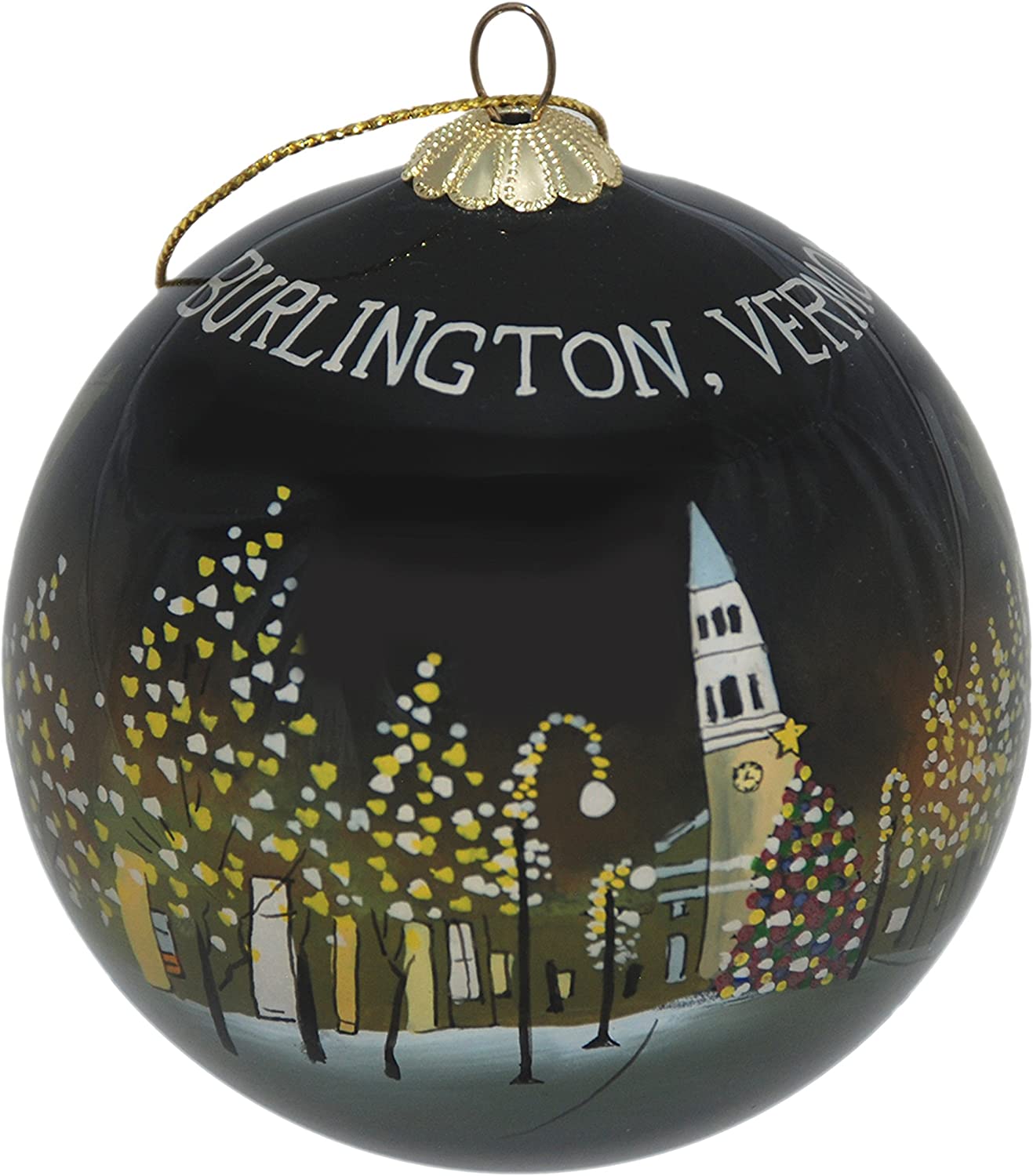 Hand Painted Glass Globe Ornament - Burlington Church Street at Night