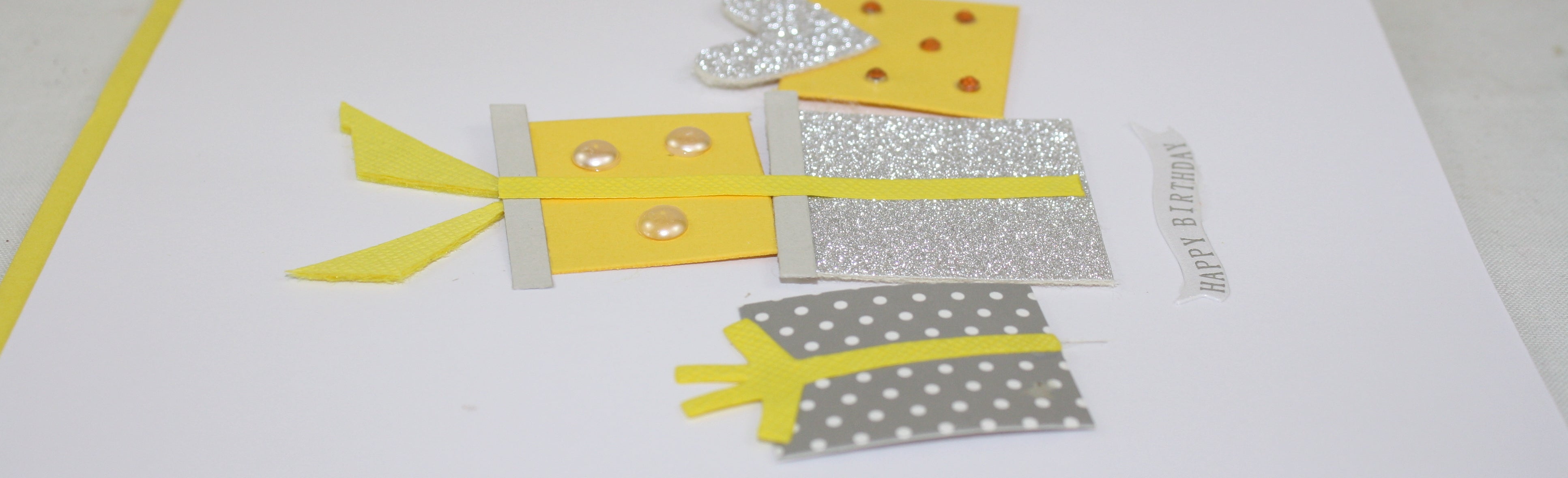 Handmade Embellished Birthday Celebration Card - Yellow Presents
