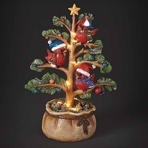 Handpainted Resin Cardinal Tree with LED Lighting - 8.5 inch