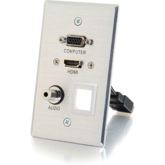 Hdmi, Vga, 3.5Mm Audio Pass Through Single Gang Wall Plate With One Keystone - A