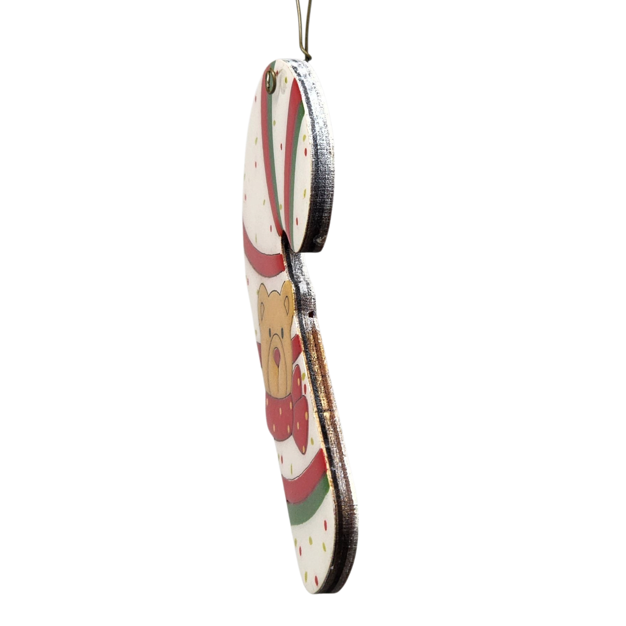 Holiday Bear Candy Cane Wooden Ornament