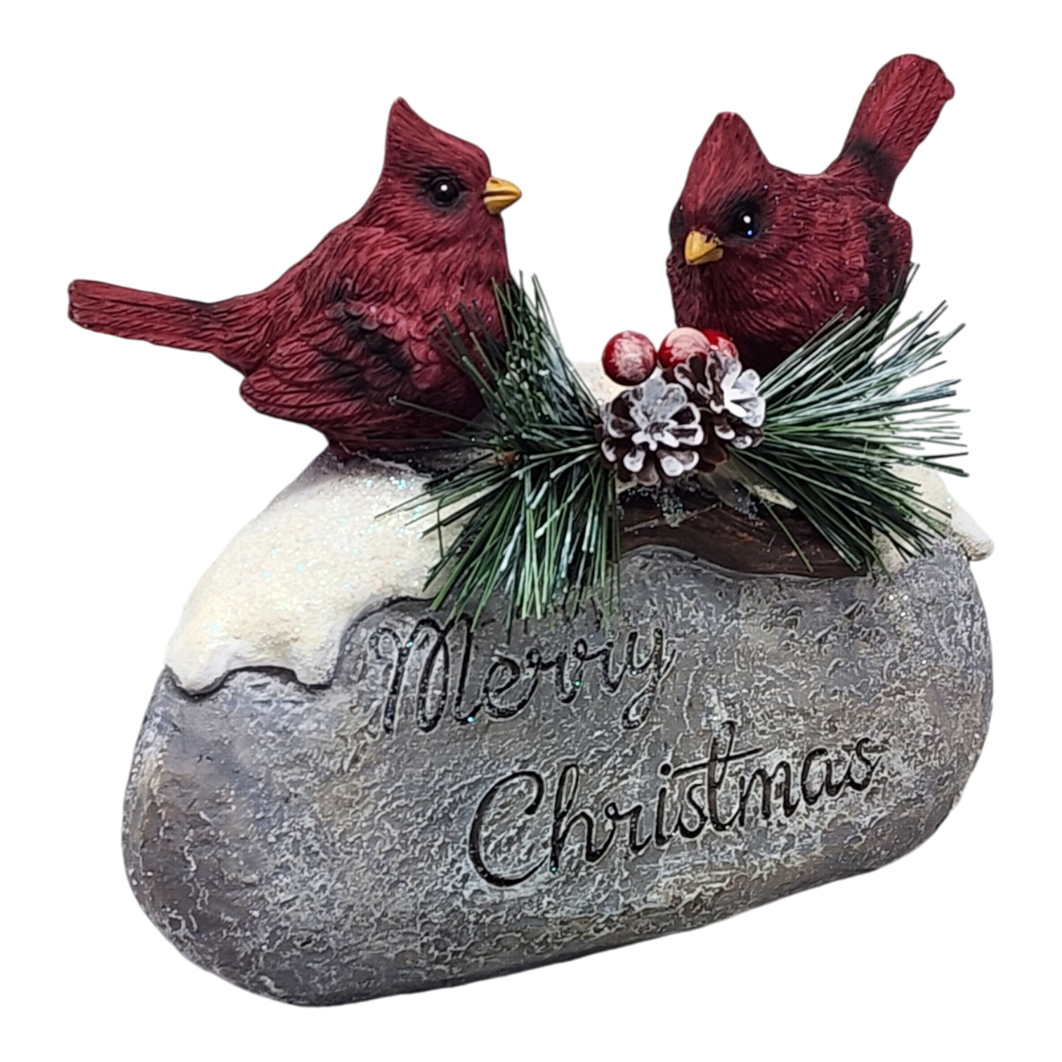 Holiday Cardinals on Stone - 7 Inch