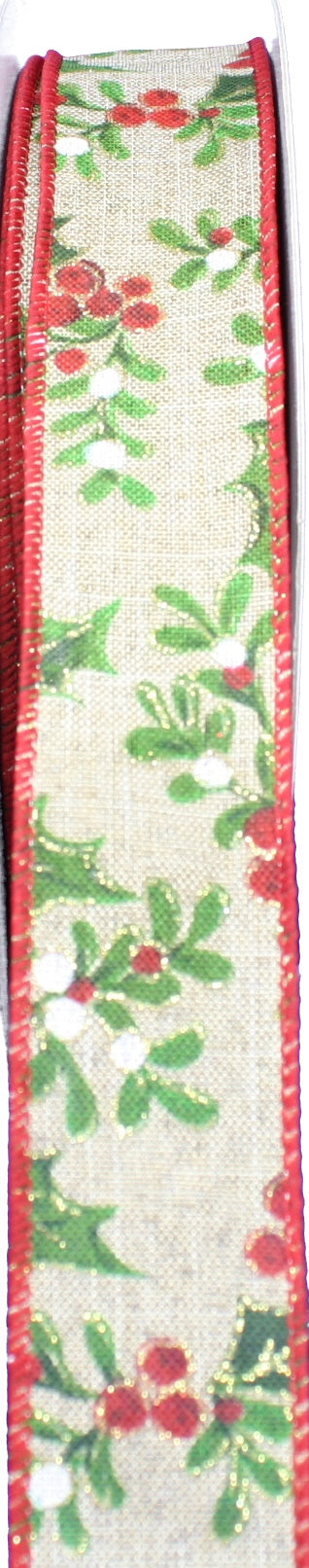 Holly Berry Linen Ribbon - By the Yard