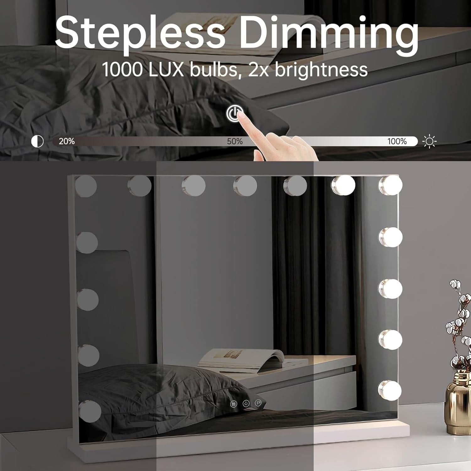 Hollywood Vanity Mirror With Lights 23x18 Inch Desk Or Wall Mount