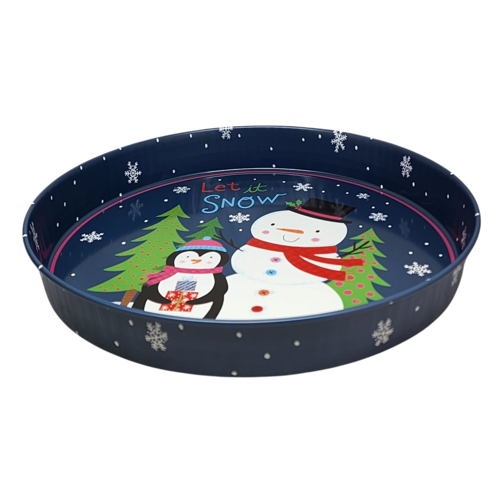 Huge Deep Round 13.5" Tray - Let it Snow
