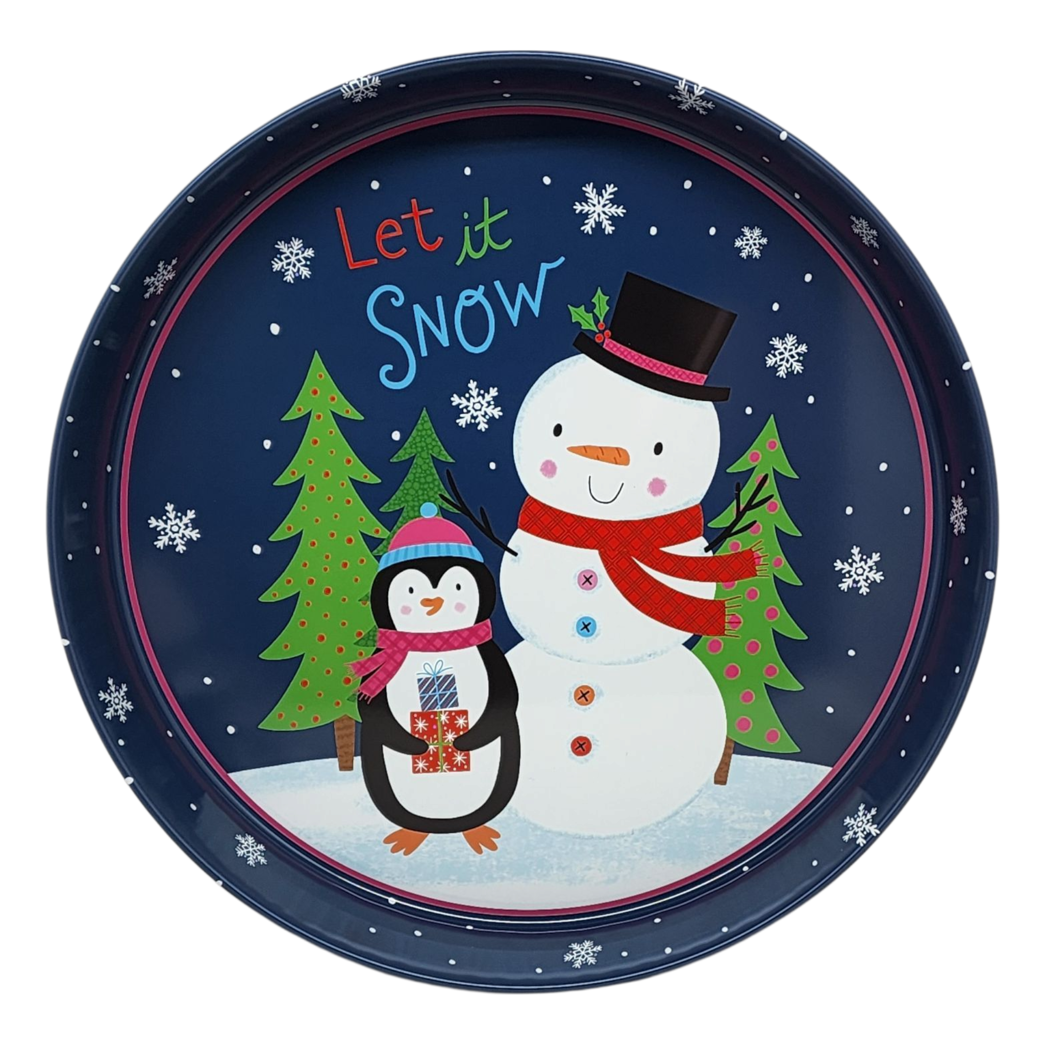 Huge Deep Round 13.5" Tray - Let it Snow