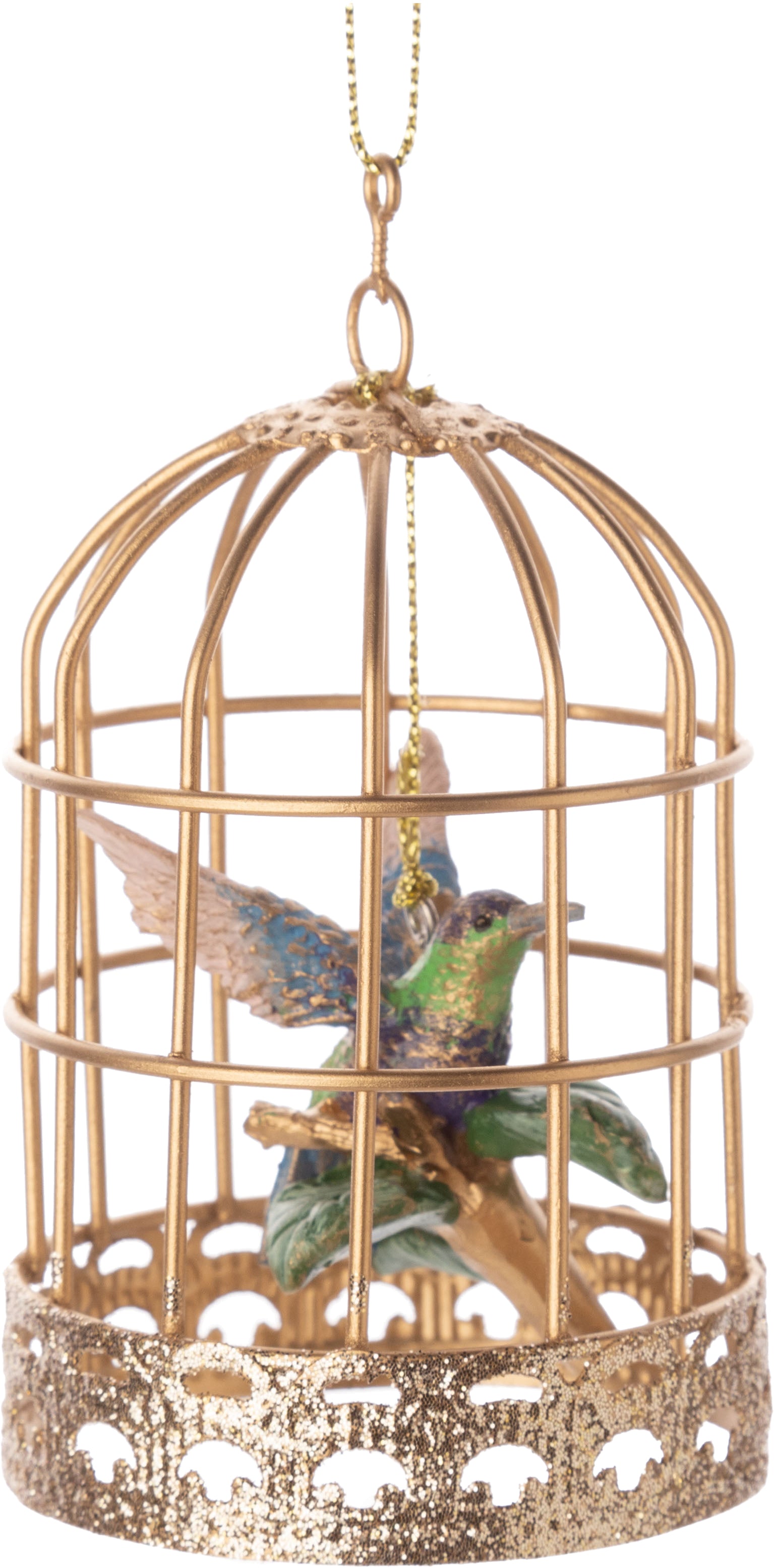 Humming Bird in Gold Cage Ornament