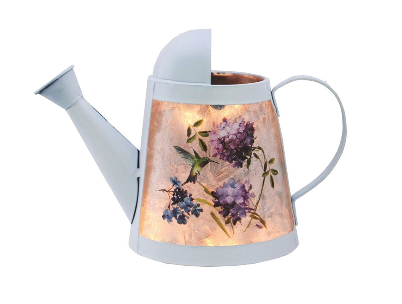 Hydrangea and Hummingbird Lighted Watering Can - Purple