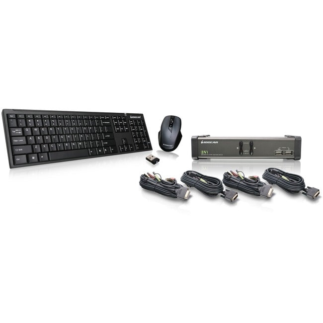 IOGEAR 2 Port DVI KVMP with cables and wireless keyboard / mouse combo GCS1102-KM1