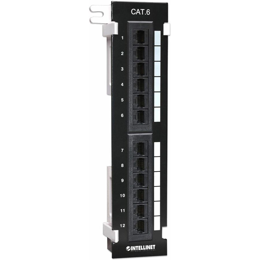 Intellinet Patch Panel, Cat6, Wall-mount, UTP, 12 Port, Black - 12 Port(s) - 12 x RJ-45 -
