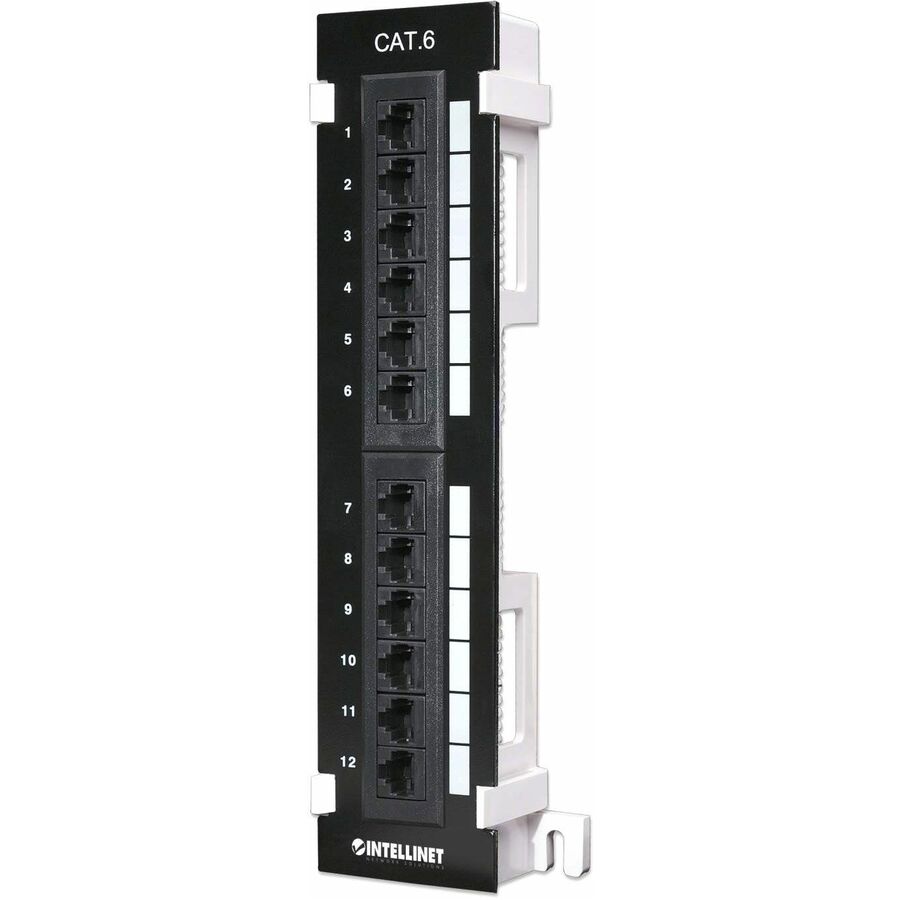 Intellinet Patch Panel, Cat6, Wall-mount, UTP, 12 Port, Black - 12 Port(s) - 12 x RJ-45 -