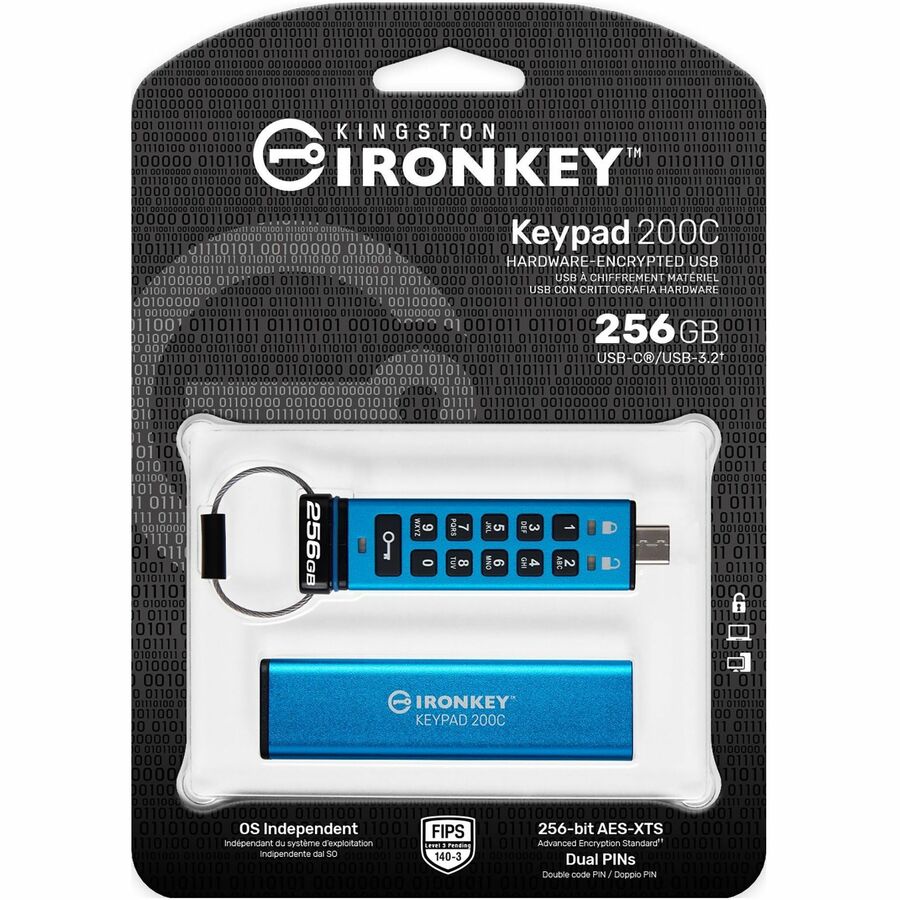 IronKey Keypad 200 256GB USB 3.2 (Gen 1) Type C Flash Drive - 256 GB - USB 3.2 (Gen 1)
