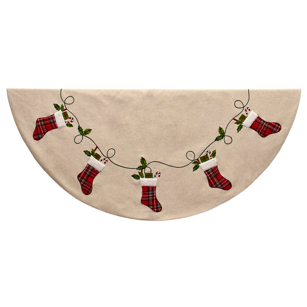Ivory, Red and Green Natural Patchwork Tree Skirt