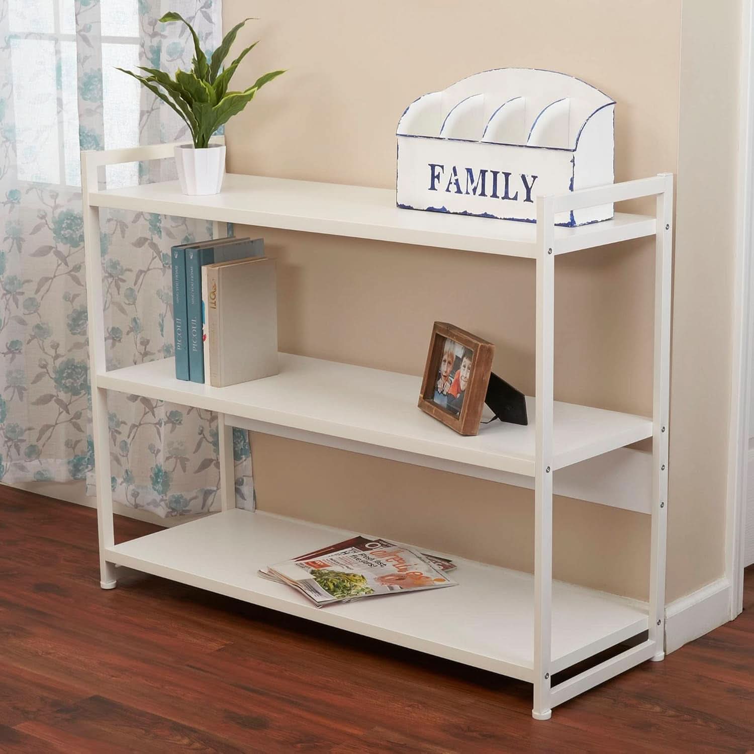 Jamestown Wide 3 Shelf Bookshelf White Metal Open Storage