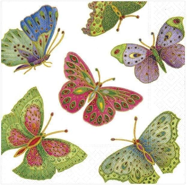 Jeweled Butterflies (Pearl) - Cocktail Napkin