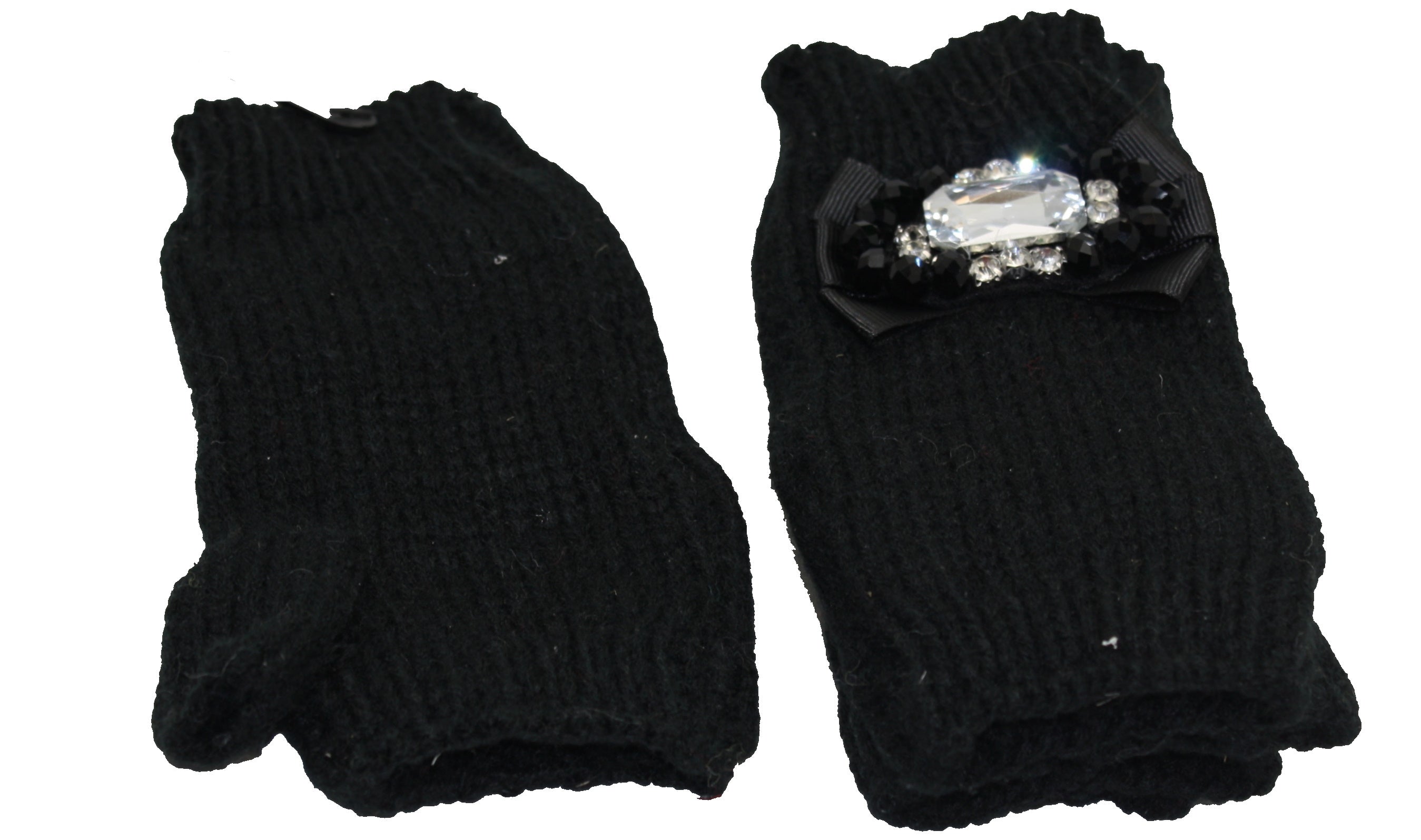Jeweled Fingerless Gloves - Black