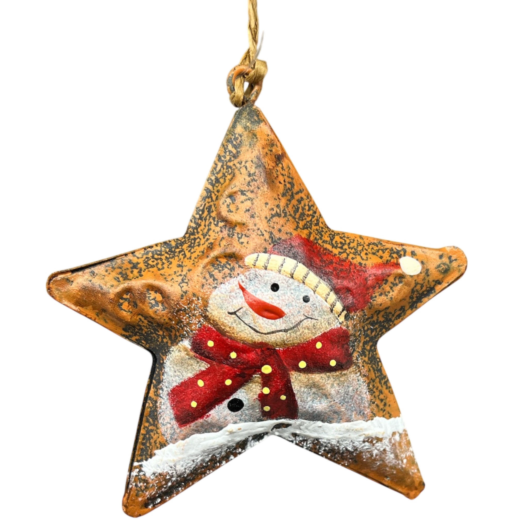 Jolly Snowman With Red Hat Star Ornament