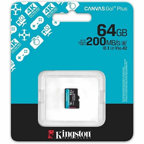 KINGSTON 64GB microSDXC Canvas Go Plus Gen4 200MB/s A2 U3 Card for Action Cameras
