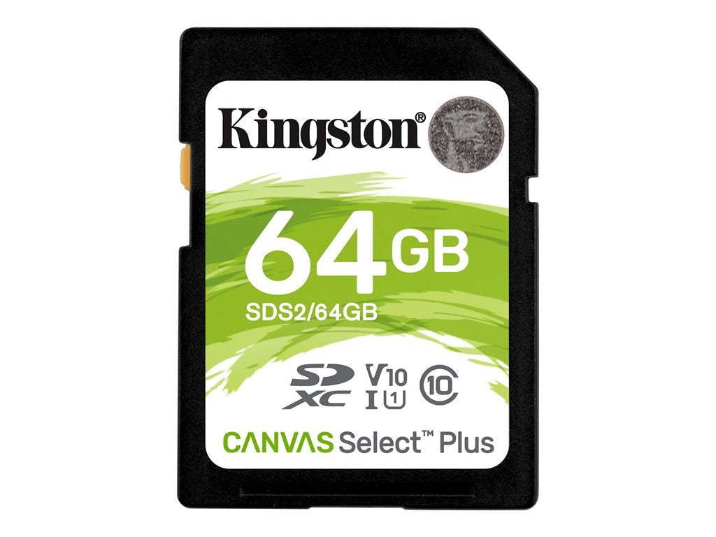 Kingston Canvas Select Plus - Flash memory card - 64 GB - Video Class V10 / UHS-I Class 1 / Class10 - SDXC UHS-I SDS2/64GBCP
