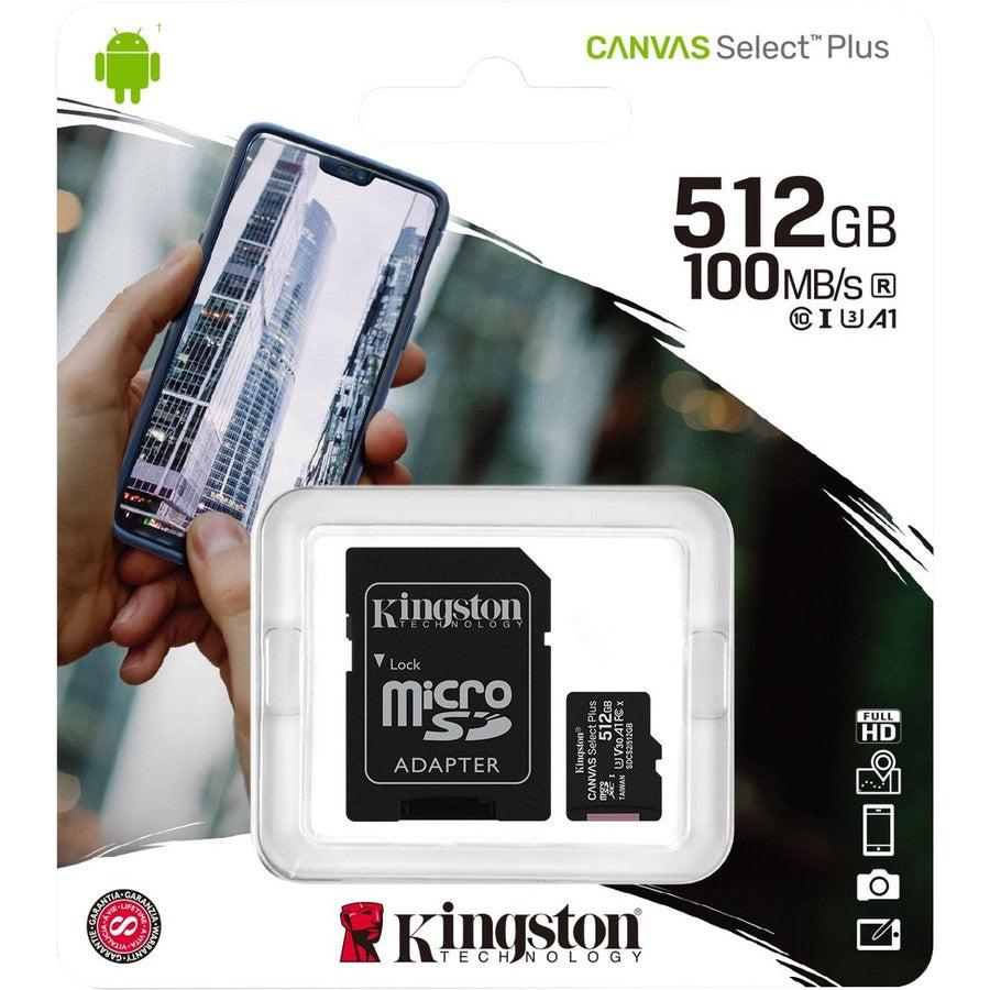Kingston Canvas Select Plus SDCS2 512 GB Class 10/UHS-I (U3) microSDXC - 1 Pack SDCS2/512GB