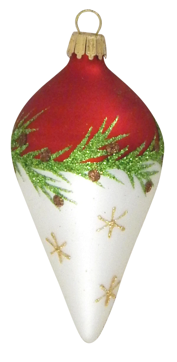 Krebs Glass Teardrop Ornament - Bi-Color Pine Garland - 4 Pack