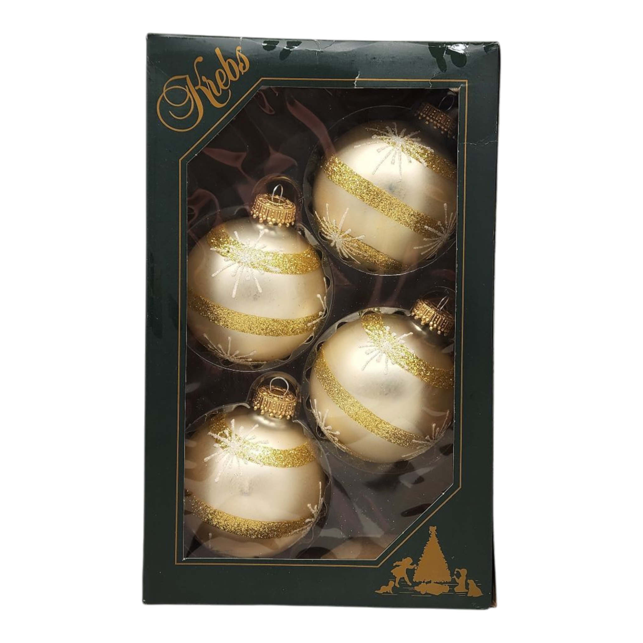 Krebs Value Glass Ornament 4 pack - Golden Stripe Satin Finish