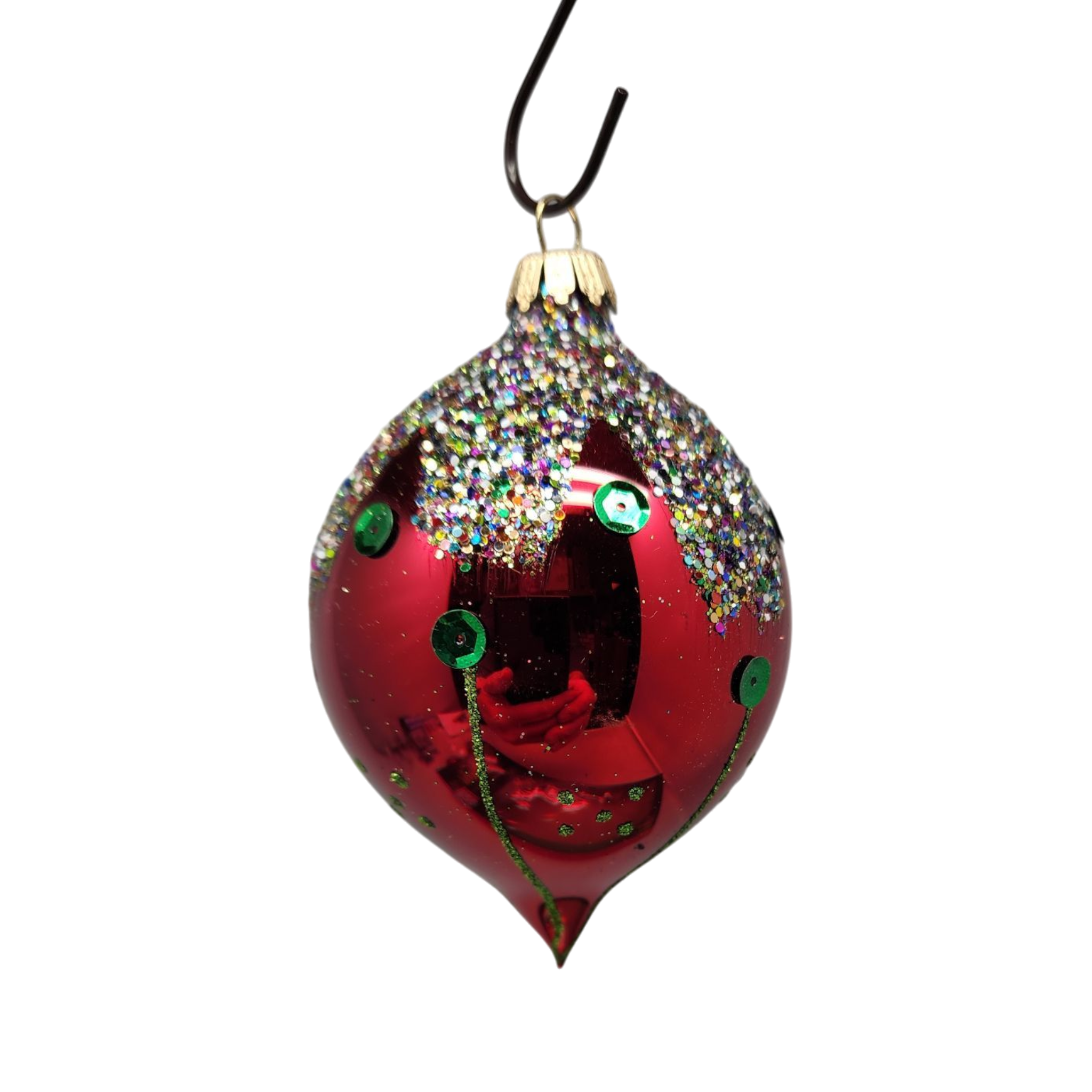 Krebs Value Glass Ornament 4 pack - Red Sequined Drops
