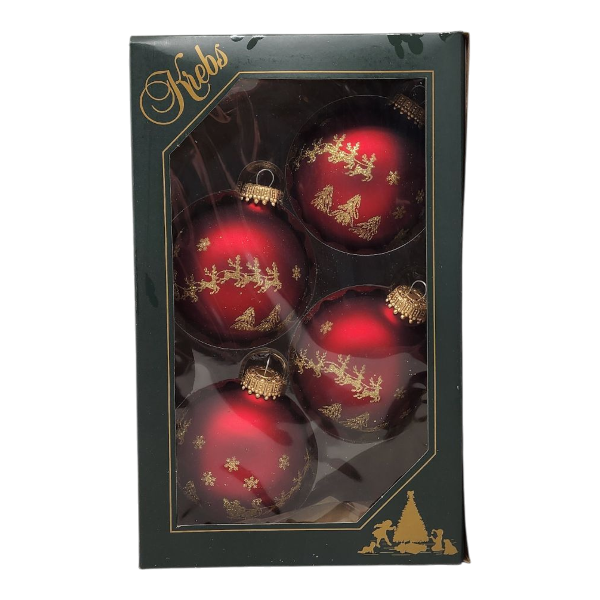 Krebs Value Glass Ornament 4 pack - Santa on Burgundy
