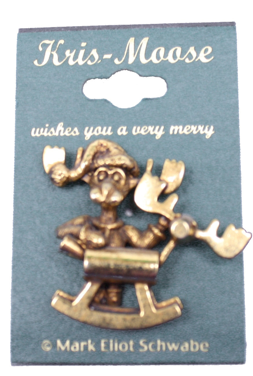 Kris Moose Rocking Moose Pin Gold Tone